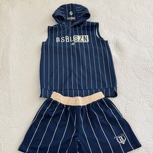 BSBL 101 Jack Olson Signature Youth Navy Striped Shorts and Sleeveless Hoodie